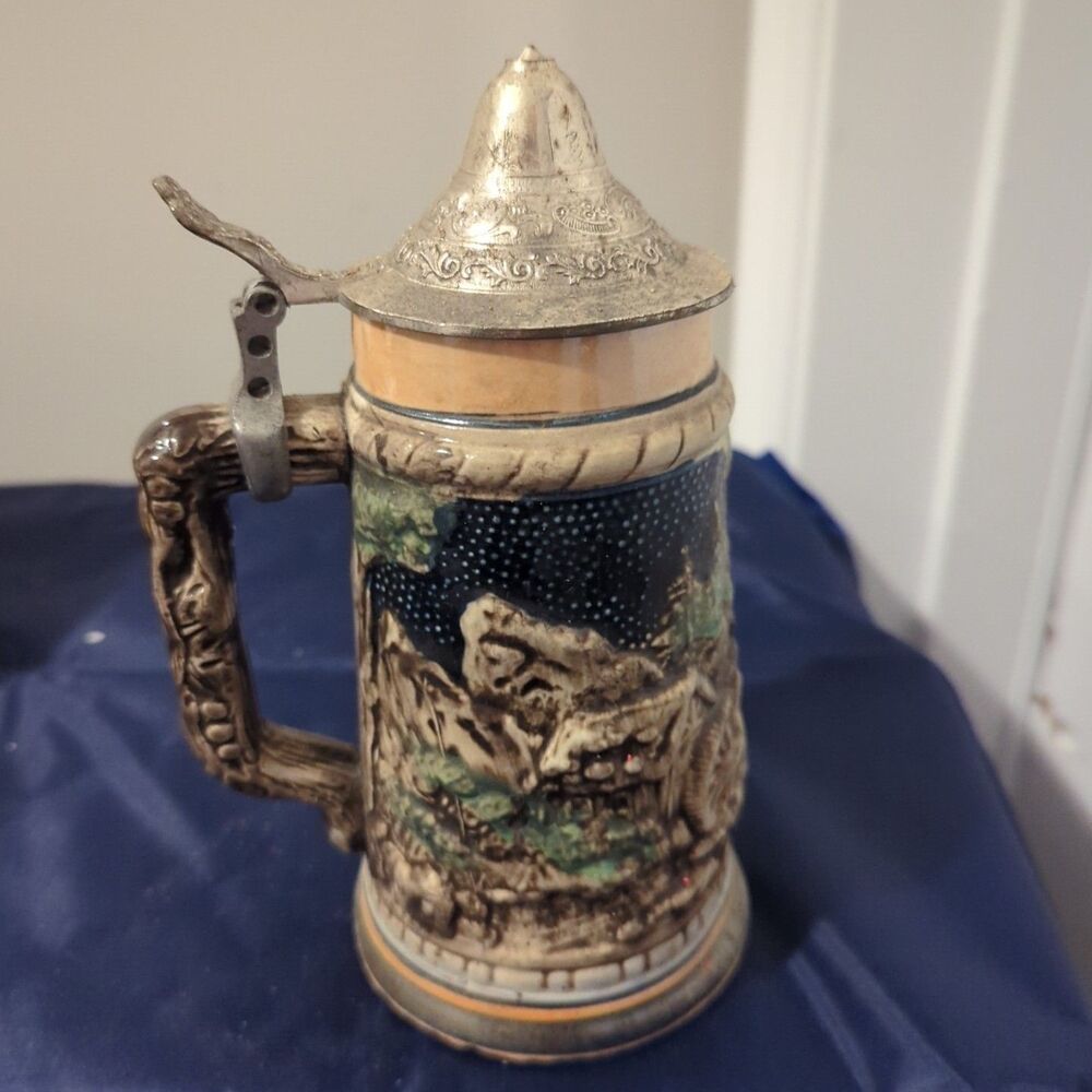 Vintage Ceramic Beer Stein With Metal Lid